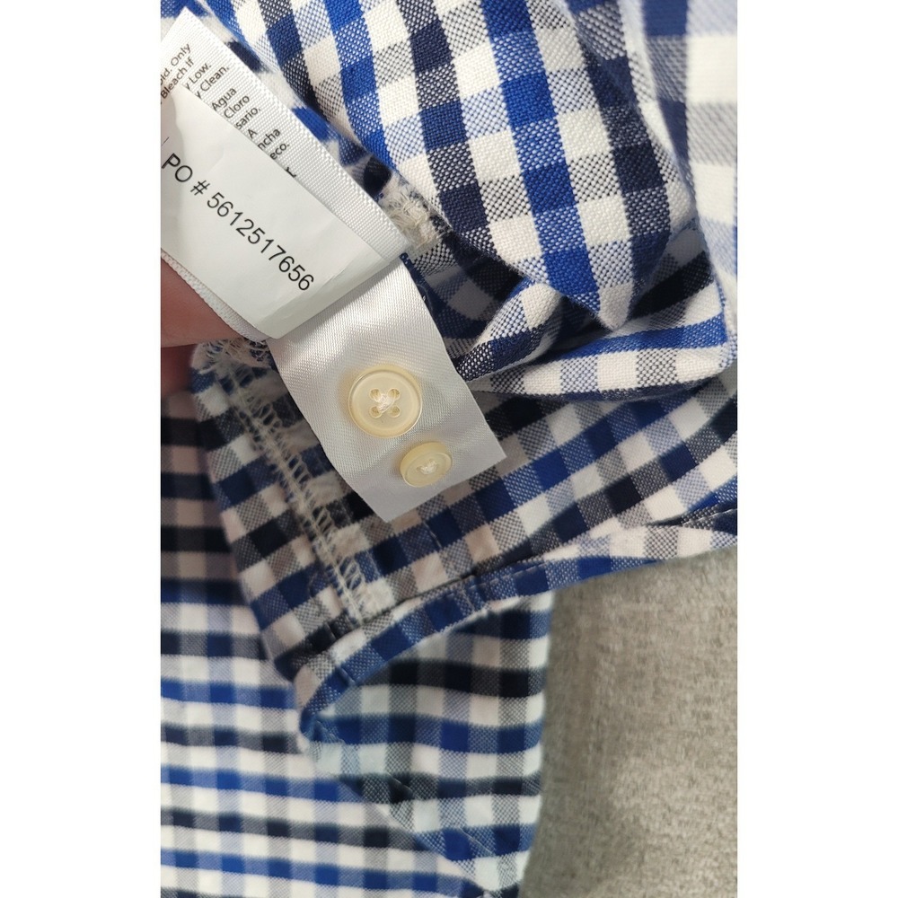 Free Assembly Button Down Shirt Mens L Blue Gingham Plaid Long Sleeve Cotton - Picture 4 of 11